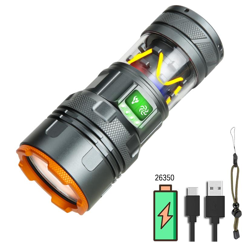 KDULIT LED Strong Light Zoom Flashlight USB Rechargeable Long Range Powerful Torch Working Light Outdoor Fishing Camping Lantern