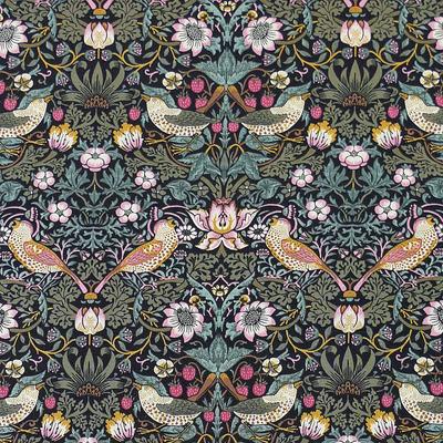 Strawberry Thief Cotton Print 110cm Wide X 1m William Morris Strawberry Thief Damask Black Best of Cotton Print Fabric Fabric, Pre-cut, 1889M, Morris,