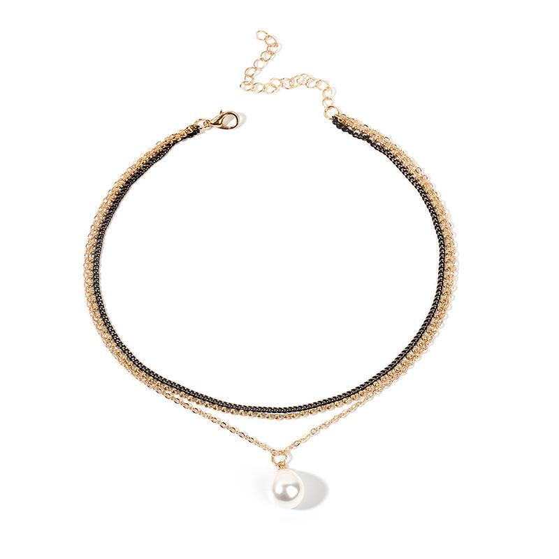 Minimal Teardrop Pearl Necklace, Multi-layer Elegant Choker Clavicle Chain
