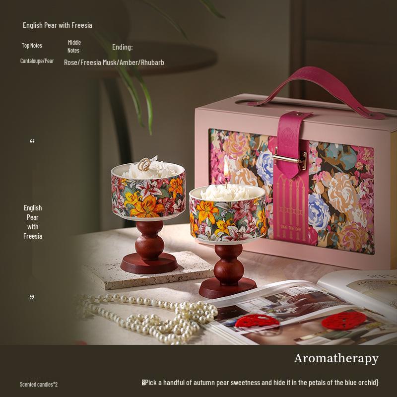 Camellia Scented Candle & Essential Oil Gift Set with Ceramic Diffuser - Hotel Room Fragrance & Deodorizer