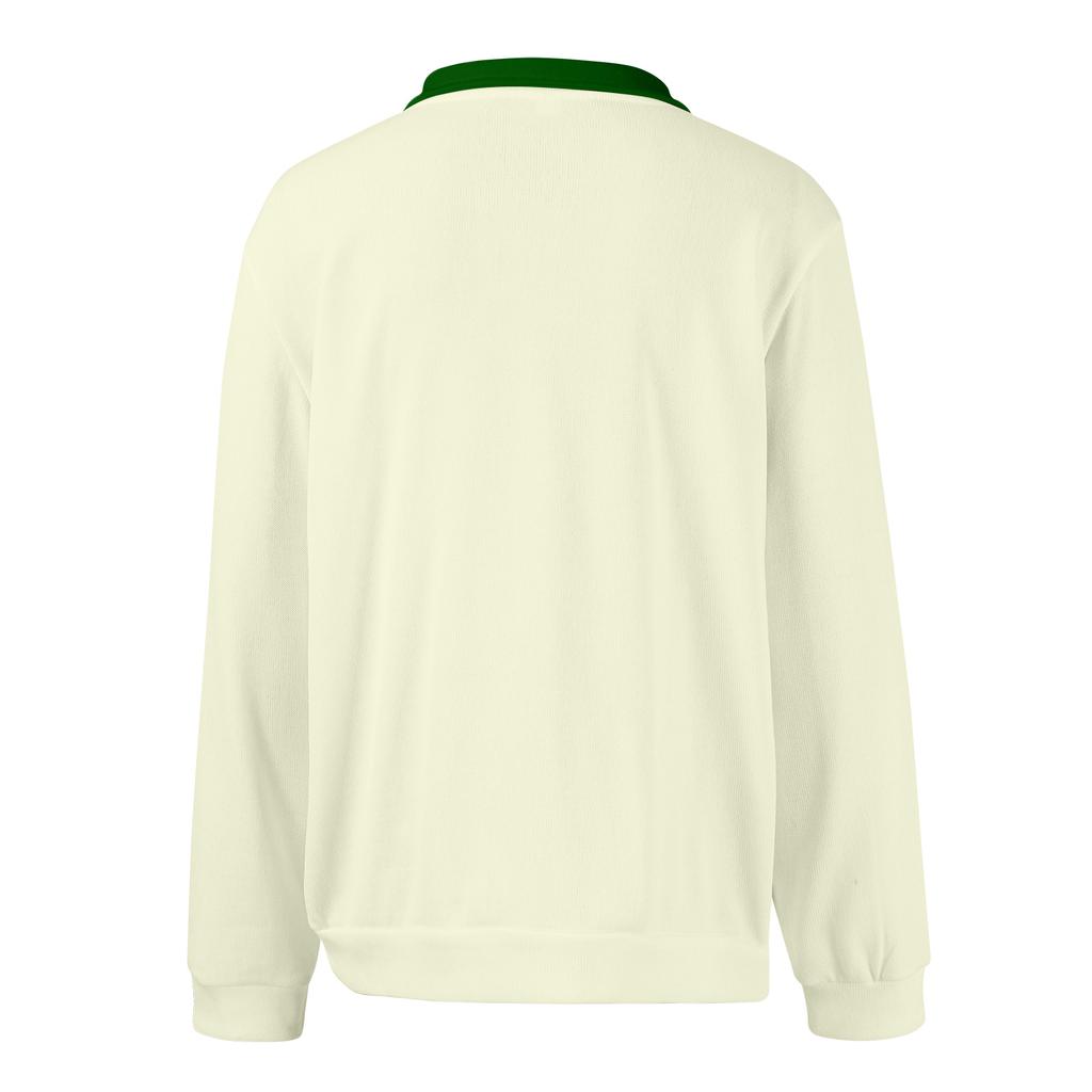 Men's Casual Color-Block Collared Long-Sleeve Knit Base Layer Top