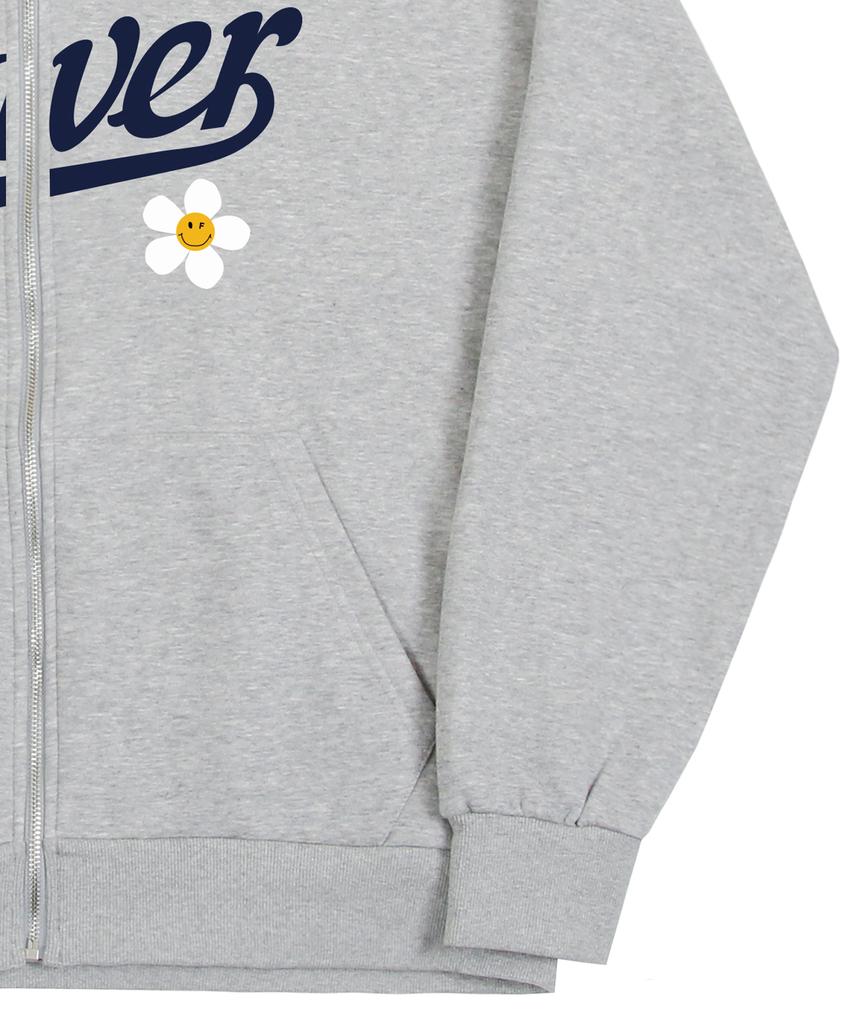 Graver [Unisex] Big Baseball Logo Flower Zip-Up Hoodie_Gray