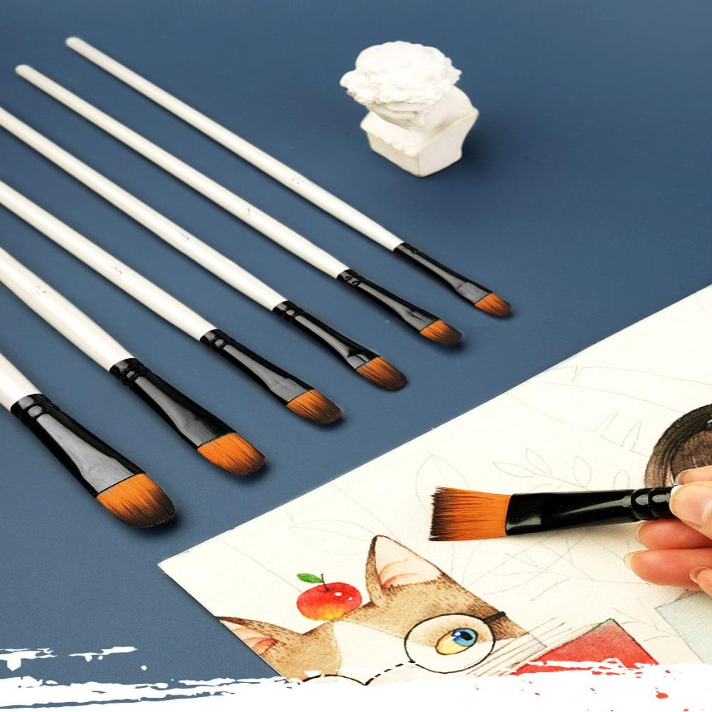 6Pcs/Set Wood Pole Nylon Hair Brush Set Two-tone Paint Brush Set Hair Watercolor Brush  Beginners
