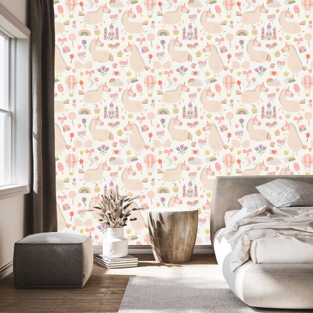 Wallpaper Unicorns, Sweets and Plants for Living Room and Bedroom 50x1000