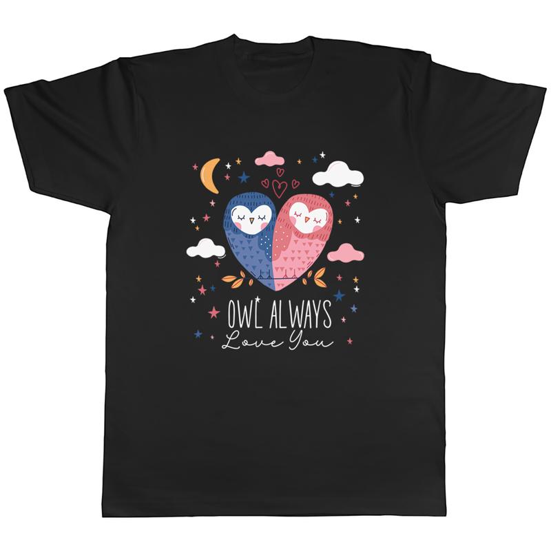 

Romantic Lovers Mens T-Shirt Owl Always Love You Unisex Tee Gift S разноцветный