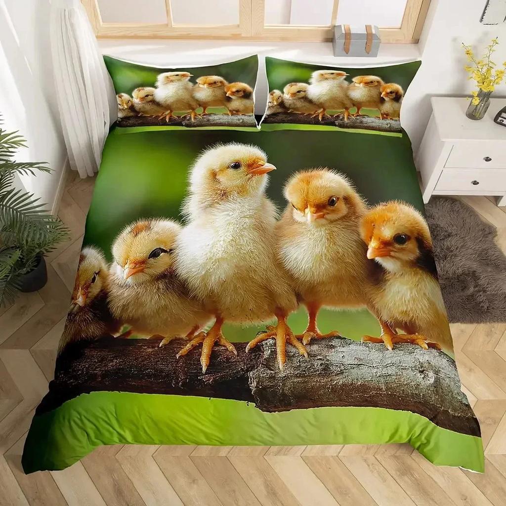 Farm Animal Chicken Duvet Cover Twin King Size Country Sunflower Rooster Comforter Cover Microfiber Rustic Farmhouse Bedding Set