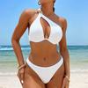 White One-Shoulder Underwired Push-Up Hollow Bikini