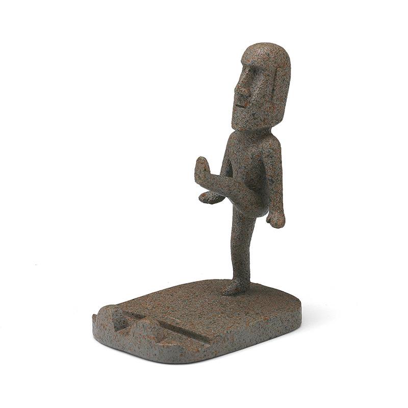 Desktop Mini Kung Fu Moai Phone Stand: Quirky Stone Statue for Office or Lazy Stand Use