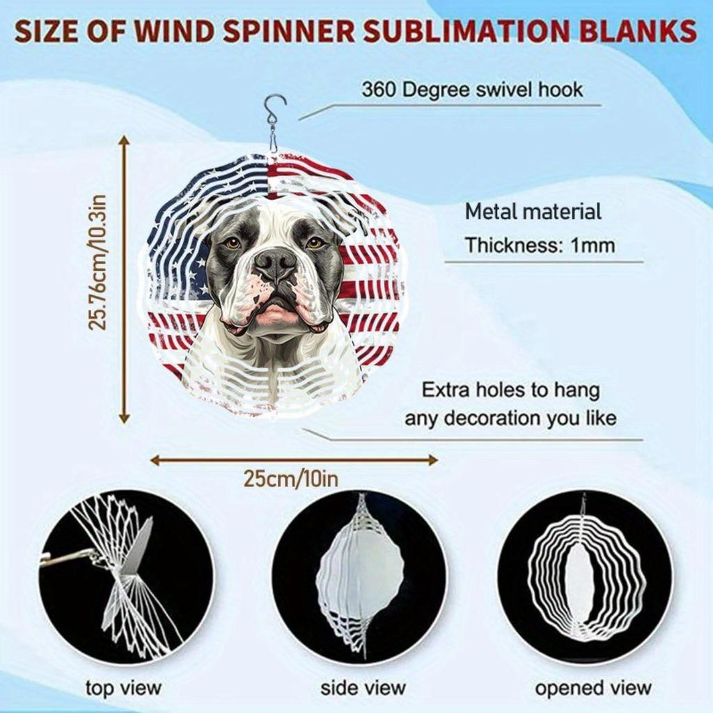 Patriotic Metal Wind Chime American Flag Bulldog Design Dual Direction Rotating Garden Decor No Power Needed Easy To Install