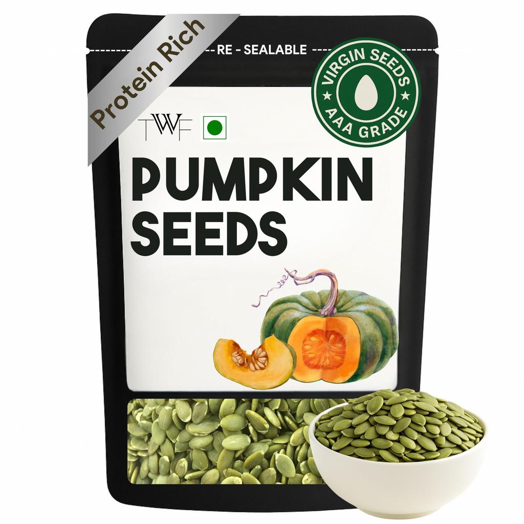 TWF Virgin Pumpkin Seeds | 1 Kg | AAA Grade Seeds for Eating | High Protein, Fibre & Magnesium | Raw | Unroasted | Unsalted | Highest Natural Pot