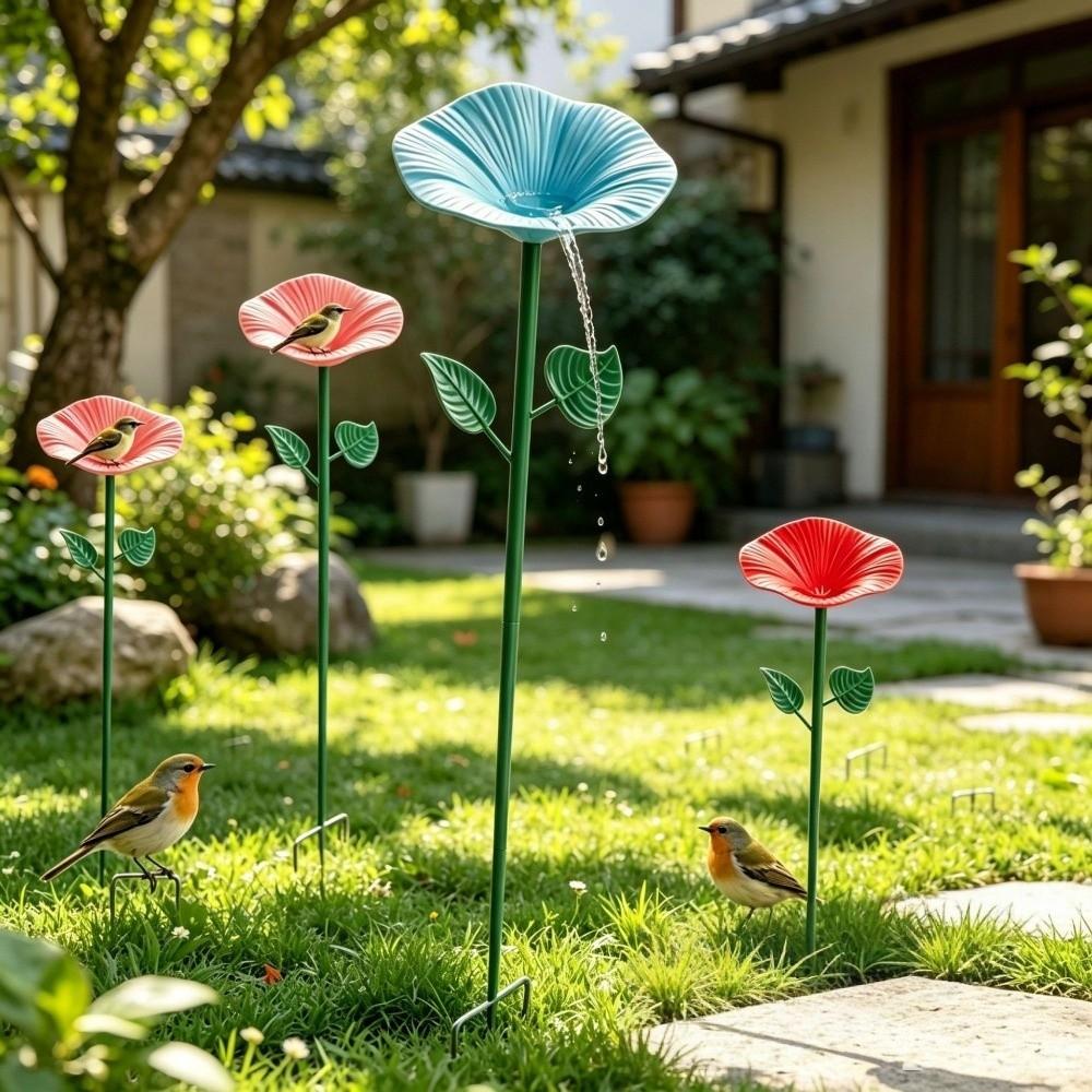 Iron Bird Feeding Dish Creative Bird Water Bowl Flower Shaped Bird Bath Hummingbird