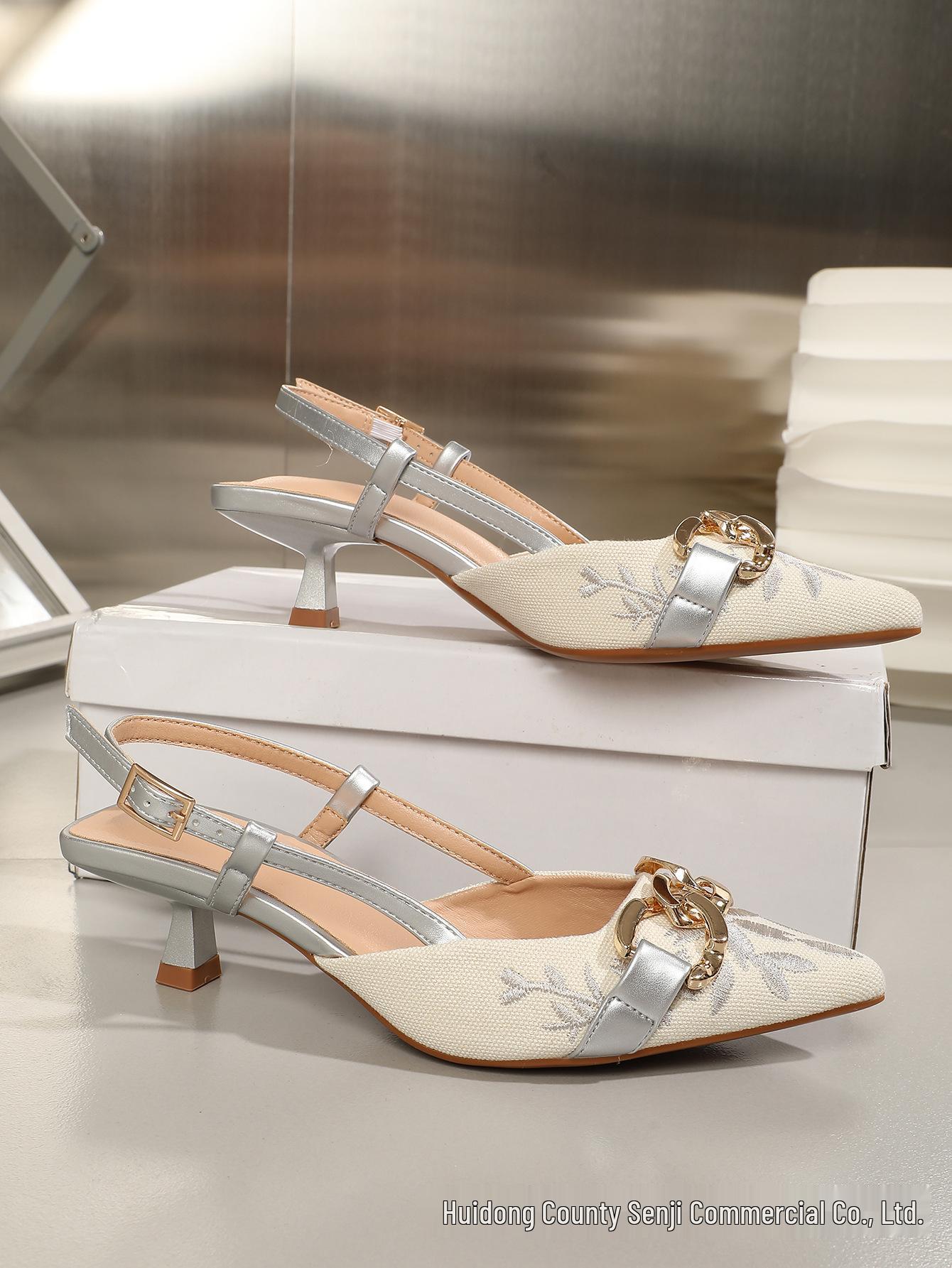 

Европейские и американские цветочные босоножки на шпильке, низкий вырез на спине с железной пряжкой - удобная женская обувь на высоком каблуке 40