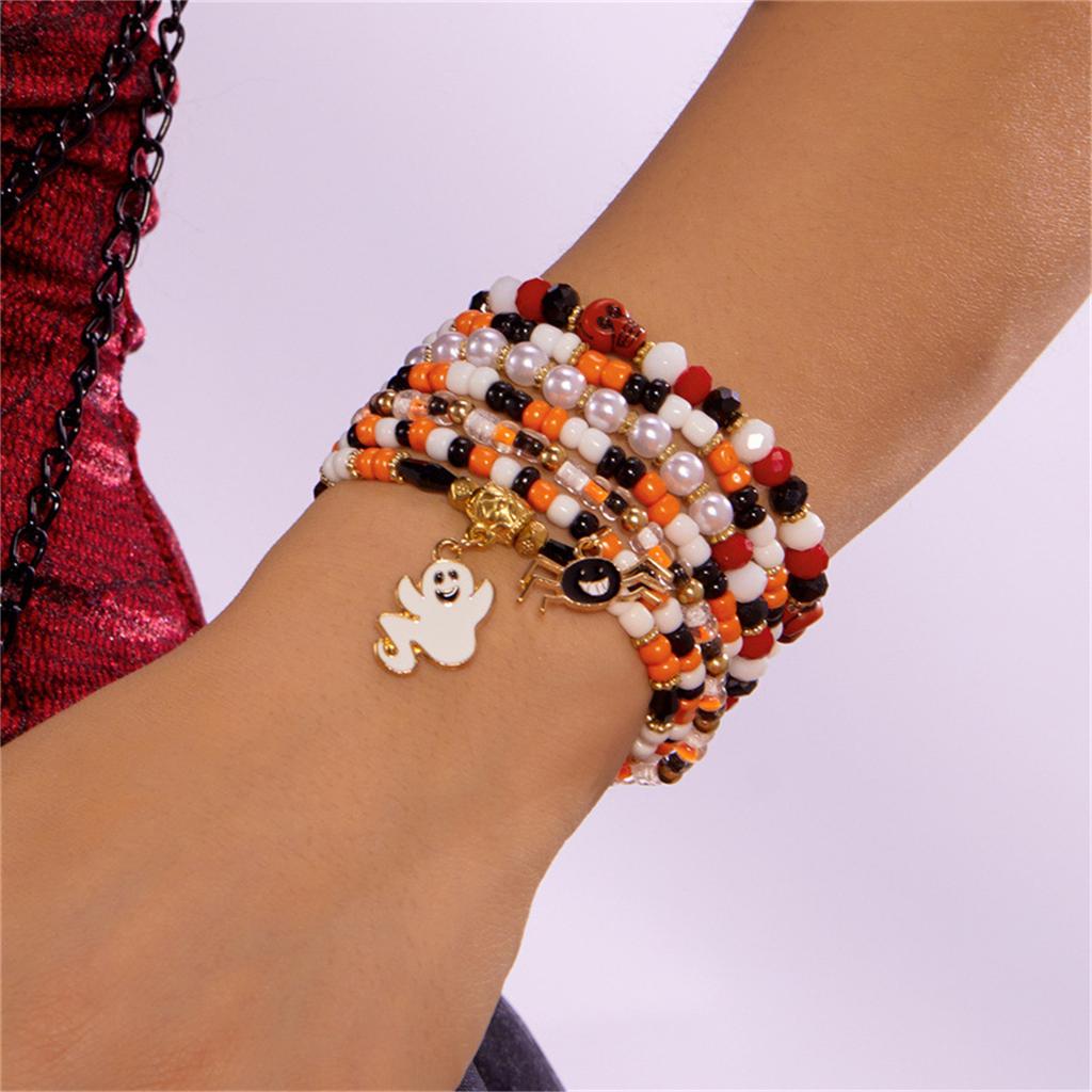 Stackable Halloween Bracelets - Pumpkin Spider   Bead Bracelets for Women's Party Jewelry