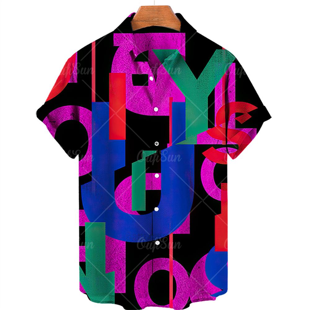 Summer 3d Graffiti Oil Painting Printed Shirt Men Fashion Streetwear Hawaiian Beach Casual Lapel Men's Short Sleeved Shirt