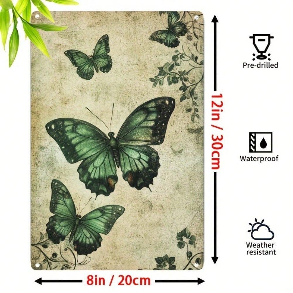 Vintage Butterfly Metal Tin Sign Punk Decor Retro Wall Art Kids Room Green