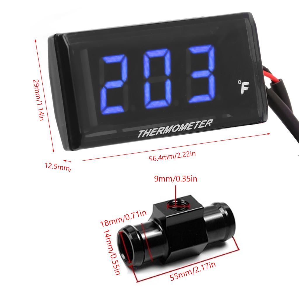 Motorcycle Digital Water Temperature Gauge   Thin   12V LCD With 18mm Sensor Adapter for Most Motorbikes