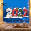 New Year Glass Decal Decorations 2027 Christmas Static Window Clings, Snowman Snowflake Holly Stickers, Festive Home Ornaments Reusable Xmas