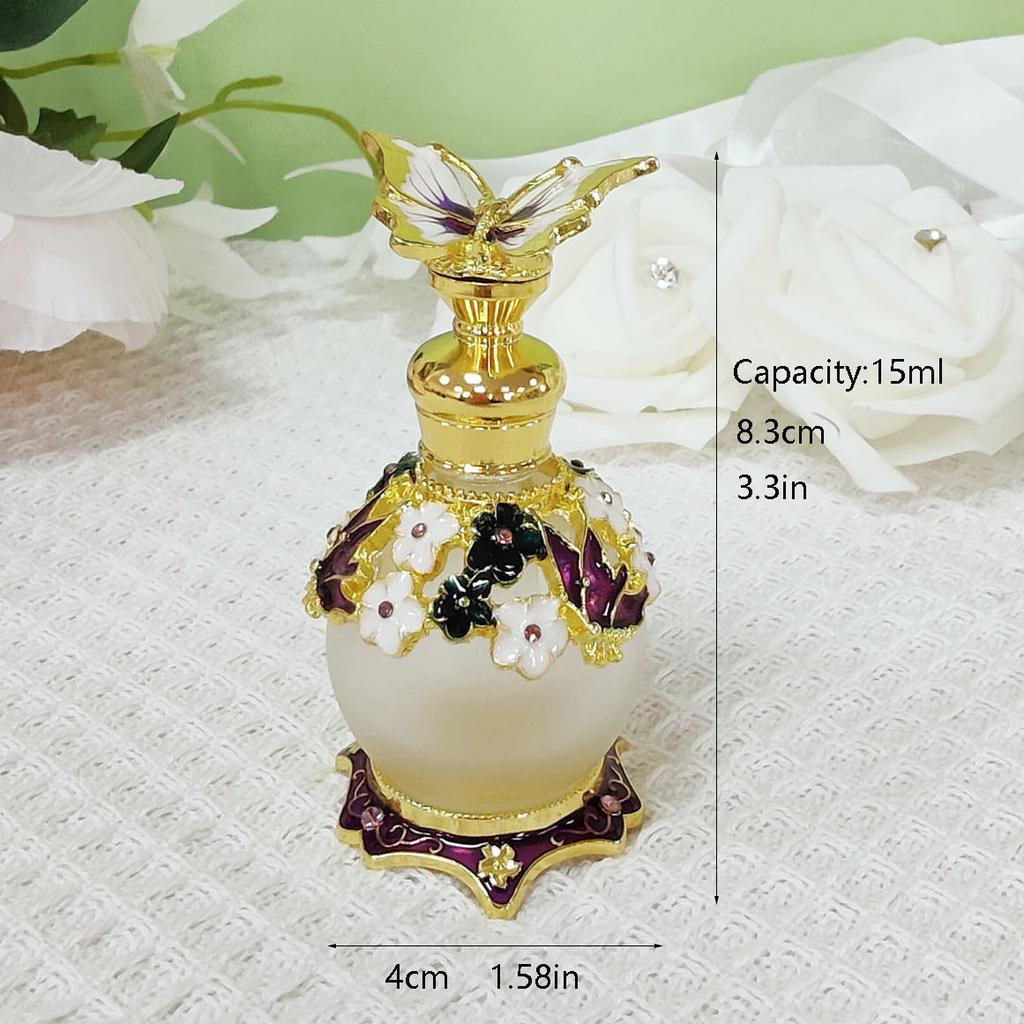 Vintage Perfume Bottle Empty, 15ML Butterfly Essential Oils Dropper Bottle Refillable Empty Container Decorative Glass Bottle