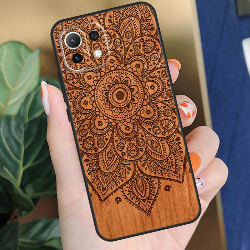 Mandala Floral Wood Case For Xiaomi 15 14 Ultra 13T 14T 15T Pro 17 Pro Max POCO F8 F7 F5 F6 X5 X6 X7 Pro Coque