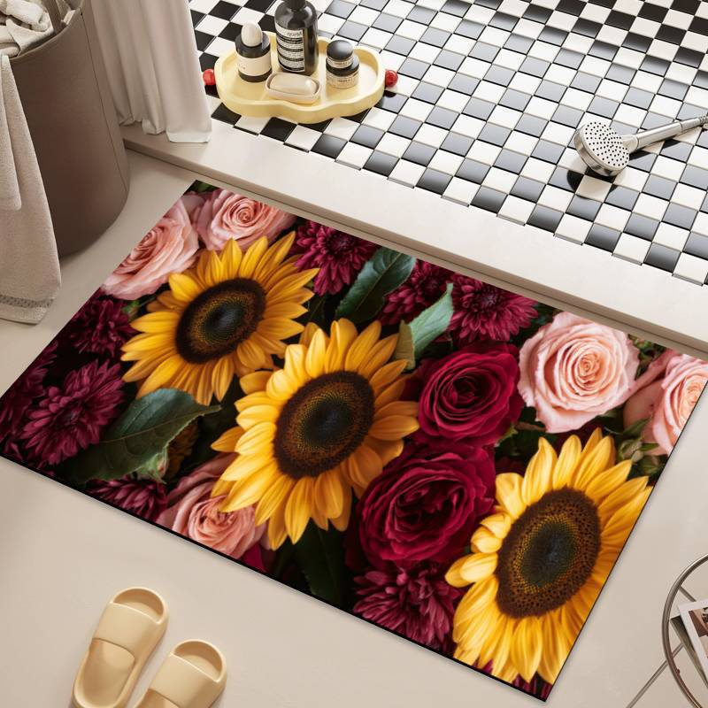 Blume Kieselgur Fußmatte Badezimmer Duschraum Rutschfeste Fußmatte Badezimmer Saugfähig Schnelltrocknend Fußmatte