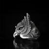 Adjustable Wide Open Ring With Dual Phoenix Motif Vintage Style Sterling Unisex Statement Jewelry