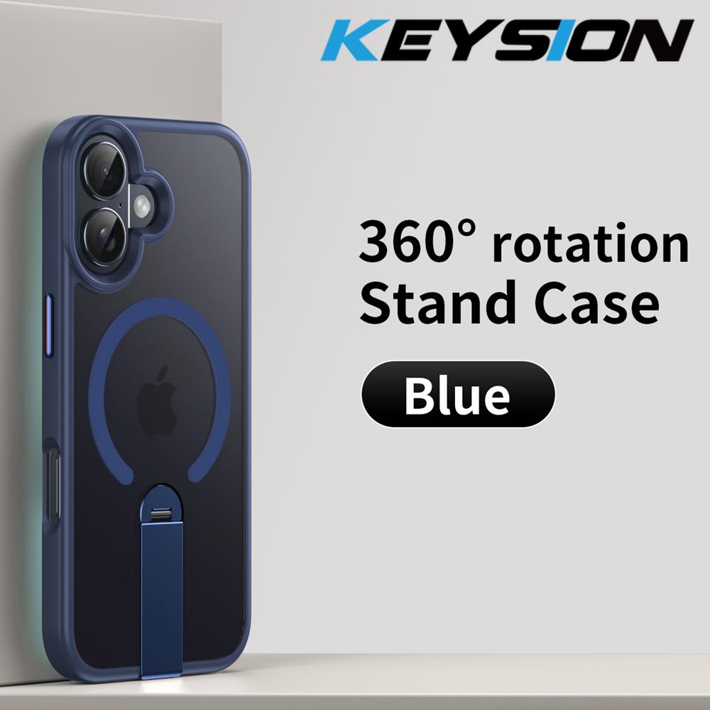 KEYSION 360 Hidden Metal Stand Magnetic Case for Magsafe for iPhone 17 Pro Max Air Transparent Matte Shockproof Phone Back Cover