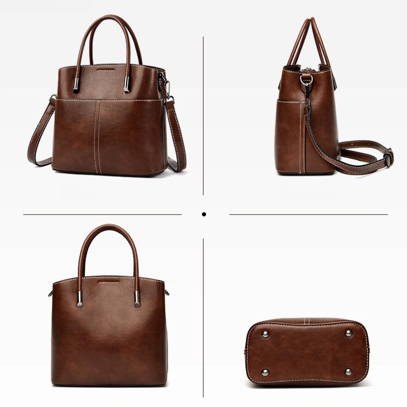 Oily Wax Leather Handbag Niche High-end Commuter Shoulderbag Female Large-capacity Messenger Bag