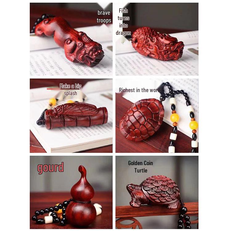 Sandalwood Pixiu Handheld Carved Pendant Ornament - Douyin Craft Gift