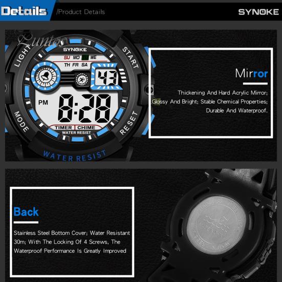 Kids Digital Watch Electronic Waterproof Multifunctional Display Fashionable LED Luminous for Student Sport