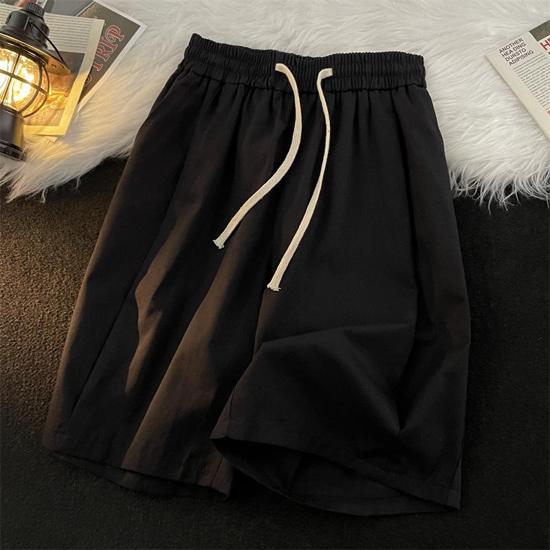 Men Summer Shorts Fashion Retro Solid Color Casual Straight Leg Bag Medium Size Trousers Loose Wide Leg Shorts Men Plus Size