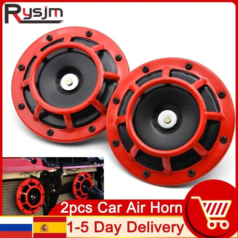 HD Red Hella Super Loud Compact Electric Blast Tone Air Horn 12V 115DB For Motorcycle Car 2pcs Speaker Horns Russian Warehouse