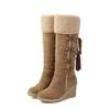 Women's High Boots Winter Fashion Lace-up Tassel Long Boots Women Platform Wedge Snow Boots Warm Cotton Boots