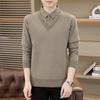 Men's Plush Velvet Sweater with Fake Two-Piece Shirt Collar