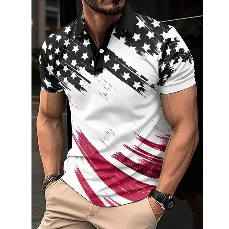 3D Printed Design Men's Short-sleeved Polo Shirt Cross-border Best-selling Comfortable Polyester Fiber Suitable for Summer Wear