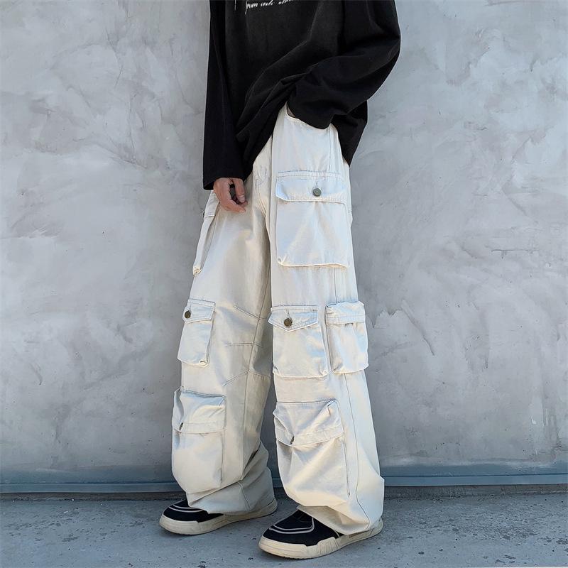 Men's American-Style Multi-Pocket Retro Hip-Hop Loose Straight Workwear Pants