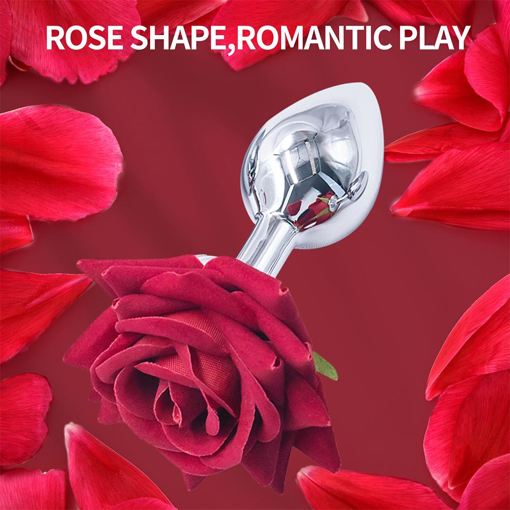 Rose Flower Shaped Metal Anal Plug Prostate Massager G-point Climax Stimulator Butt Plug Anal Trainer for Couples Men Women 18+