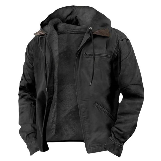 Men's Autumn Winter Casual Hooded Zipper Fleece-lined Warm Jackets Male Multi Pockets Outdoor Hoodies Outerwear