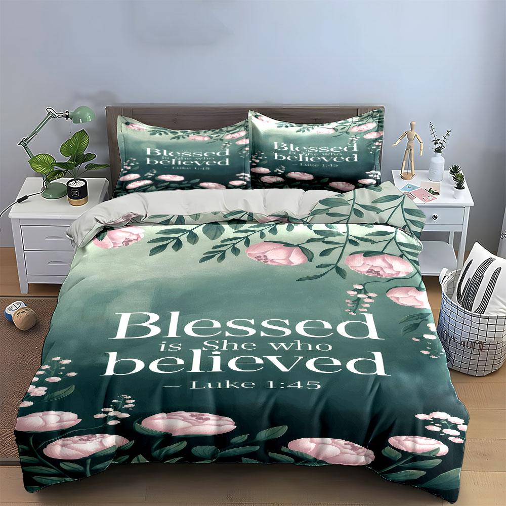 Floral Scripture Set For Inspiration Kid'S And Adults' Bedroom Decor, Exquisite Three-Piece Bedding Set Gift