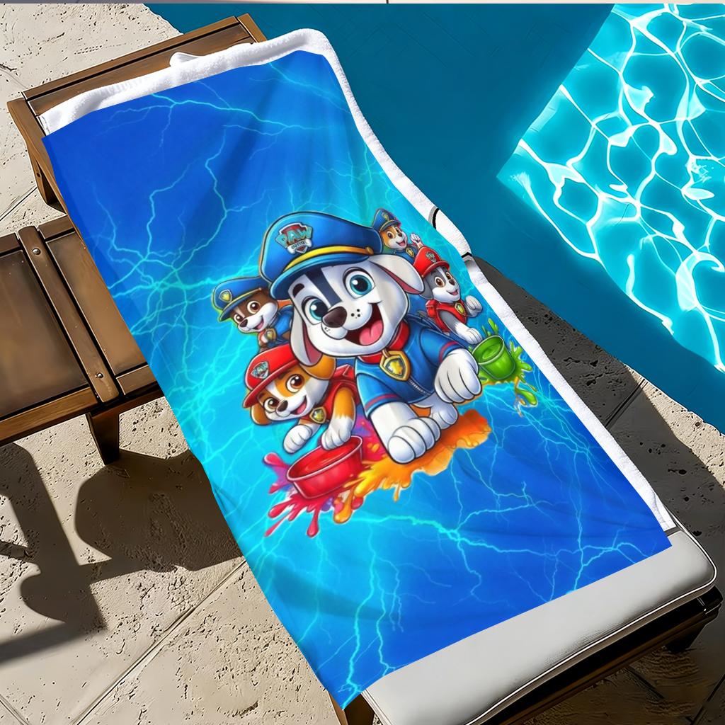 P-PAW P-Patrol Beach Towel, Kids Cartoon Dog Print, Quick Dry Microfiber Bath Towel, Super Absorbent Pool Swim Towel for Boys