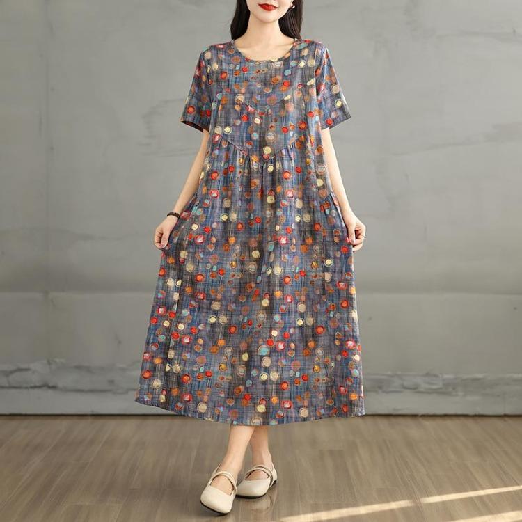 New Summer Vintage Plus Size Women Dress Long Oversized Casual Loose O Neck Basic