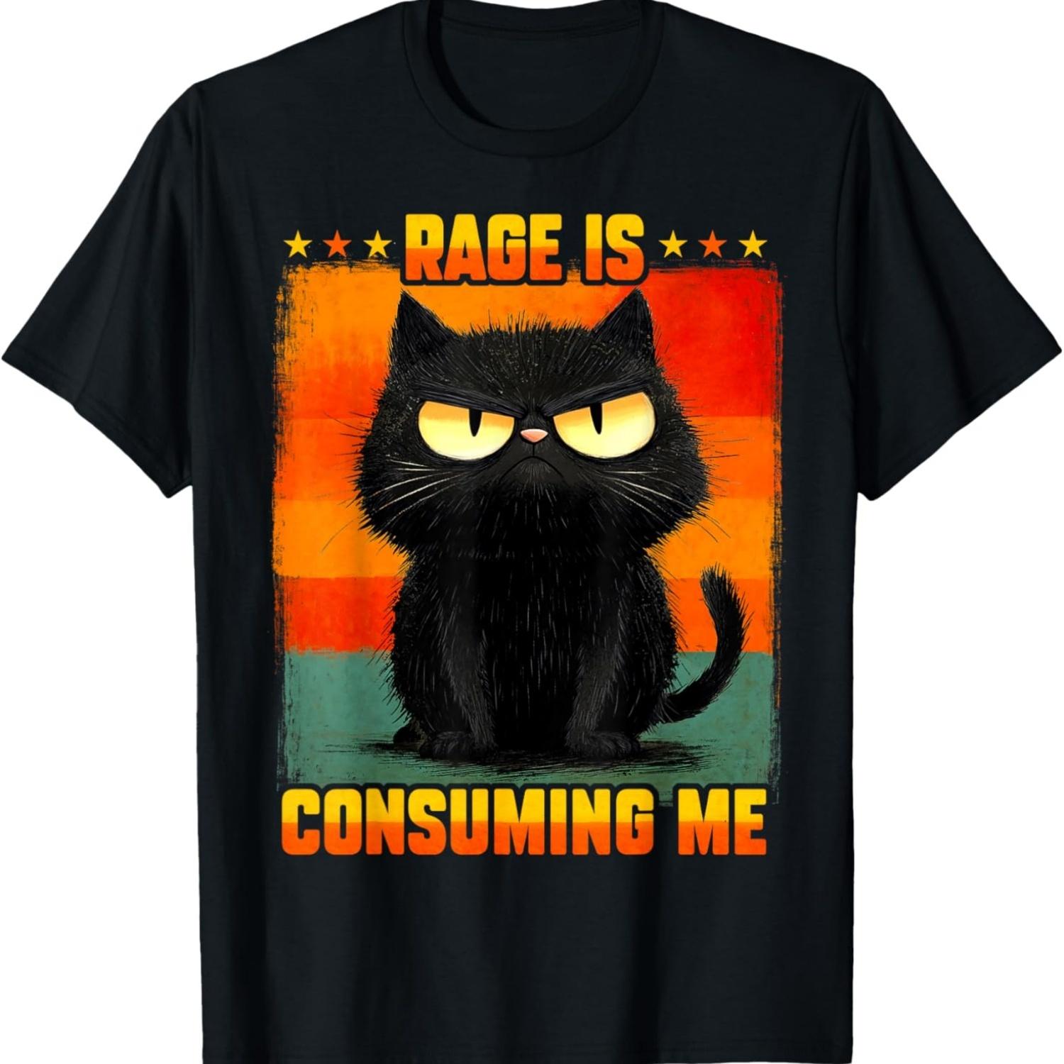 Funny Rage Is Consuming Me Cat Meme Silly Staring Teens Kids T-Shirt S