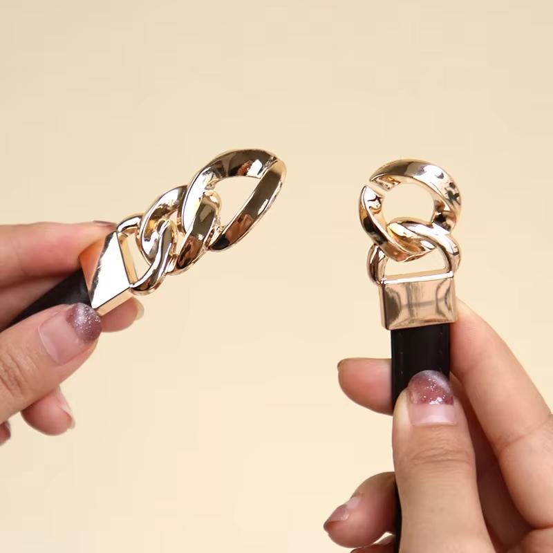 Metal Chain Buckle Belt For Women Lady Solid Color Thin PU Leather Adjustable Straps Jeans Pants Wild Decorative Waistband