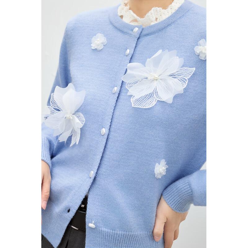 Qiushui Yiren Women's 3D Floral Knit Cardigan