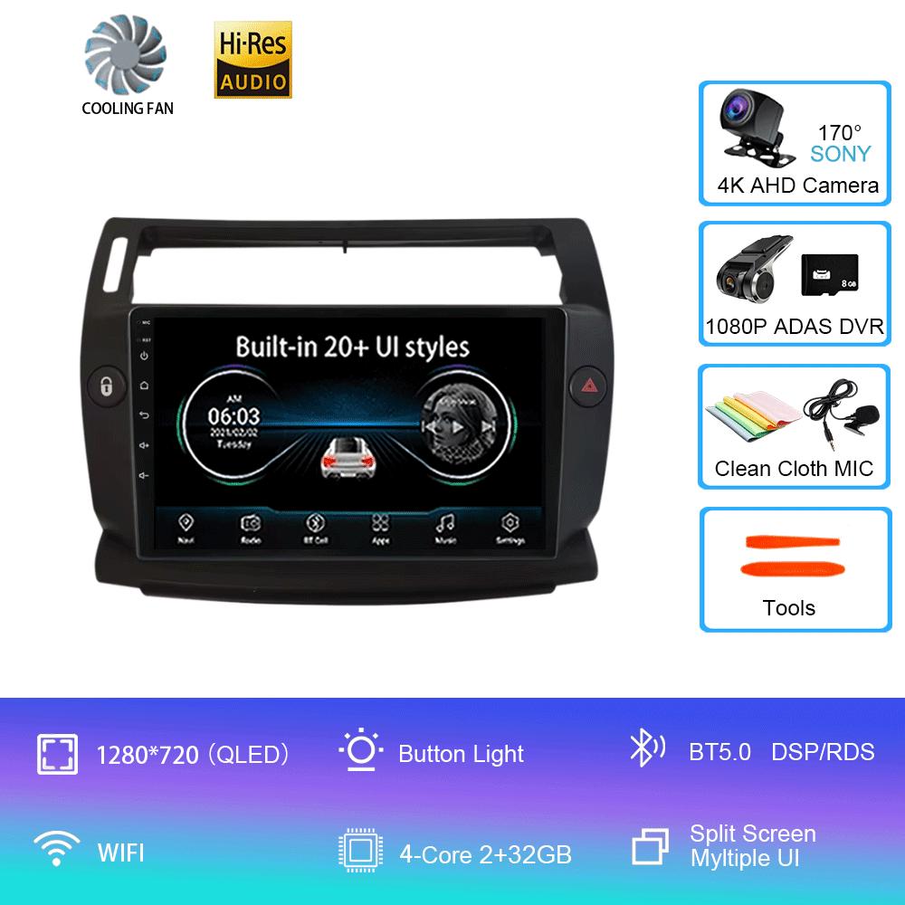 Android 14 For Citroen C4 C-Triomphe C-Quatre 2004 - 2014 Car Radio Player Stereo Multimedia GPS Navigation Player QLED Screen