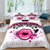 Red Lip King Queen Duvet Cover 3D Mouth Pattern Bedding Set For Adult Couples Lipstick Black Golden 2/3Pcs Polyester Quilt Cover