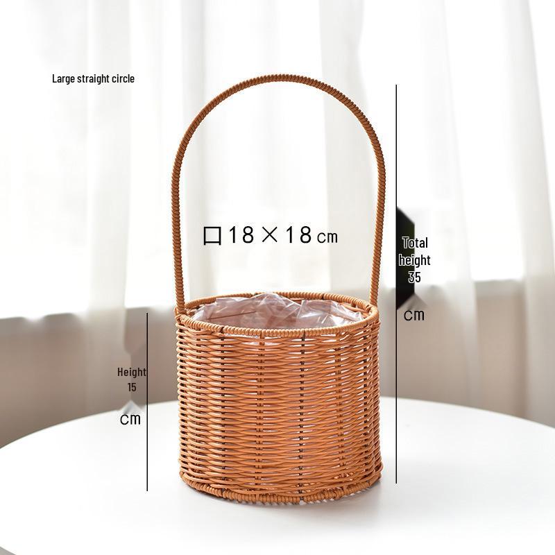 Rattan Handwoven Flower Art Arrangement Basket - Faux Rattan Florist Basket for Living Room or Fruit Display.