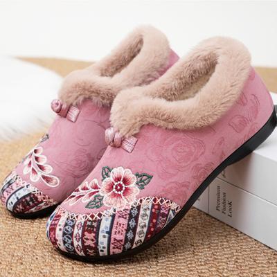 22 Cotton Shoes Winter Velvet Embroidered Shoes Ethnic Style Fluffy Shoes Large Size Winter Shoes