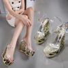 Fashion New 2025 Summer Fashion New Leather Buckle Wrist Strap Metal Decorative Waterproof Platform Shaped Heel Super High Heel Sandals