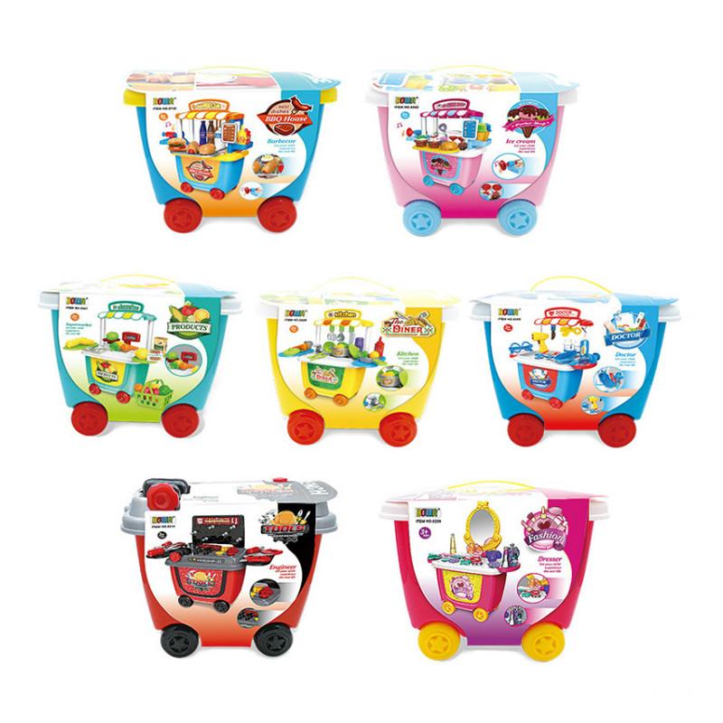 Cute Simulation Kids Ice Cream Shop Kitchen Cart Pretend Toy Set Role Play Gift