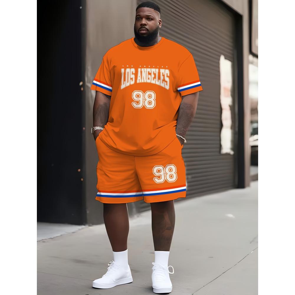 Men s plus size Los Angeles 98 themed short sleeved printed suit 2XS